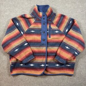 American Eagle Womens Southwestern Snap Fleece Jacket Blue Orange Striped Small